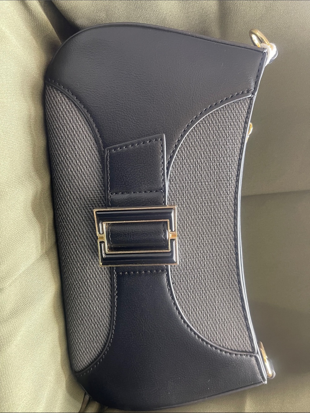 Black Structured Shoulder Bag with Gold Hardware